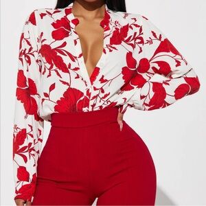 Red Floral Blouse